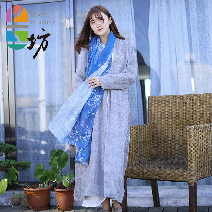 亚麻绣花盘扣长外披